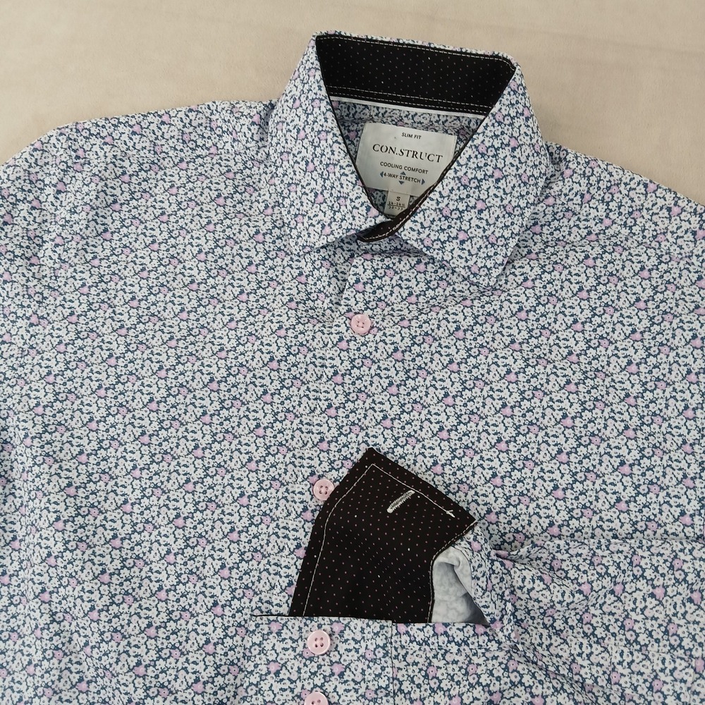 Con.Struct Small 14-14.5 Mens Shirt‎ 4 Way Stretch Athleisure 32-33 Floral 18x27